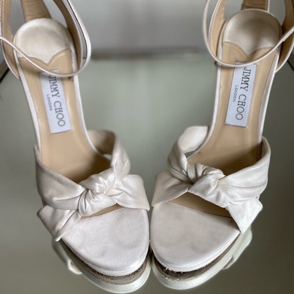 Jimmy Choo White Satin Heels - Picture 10 of 15